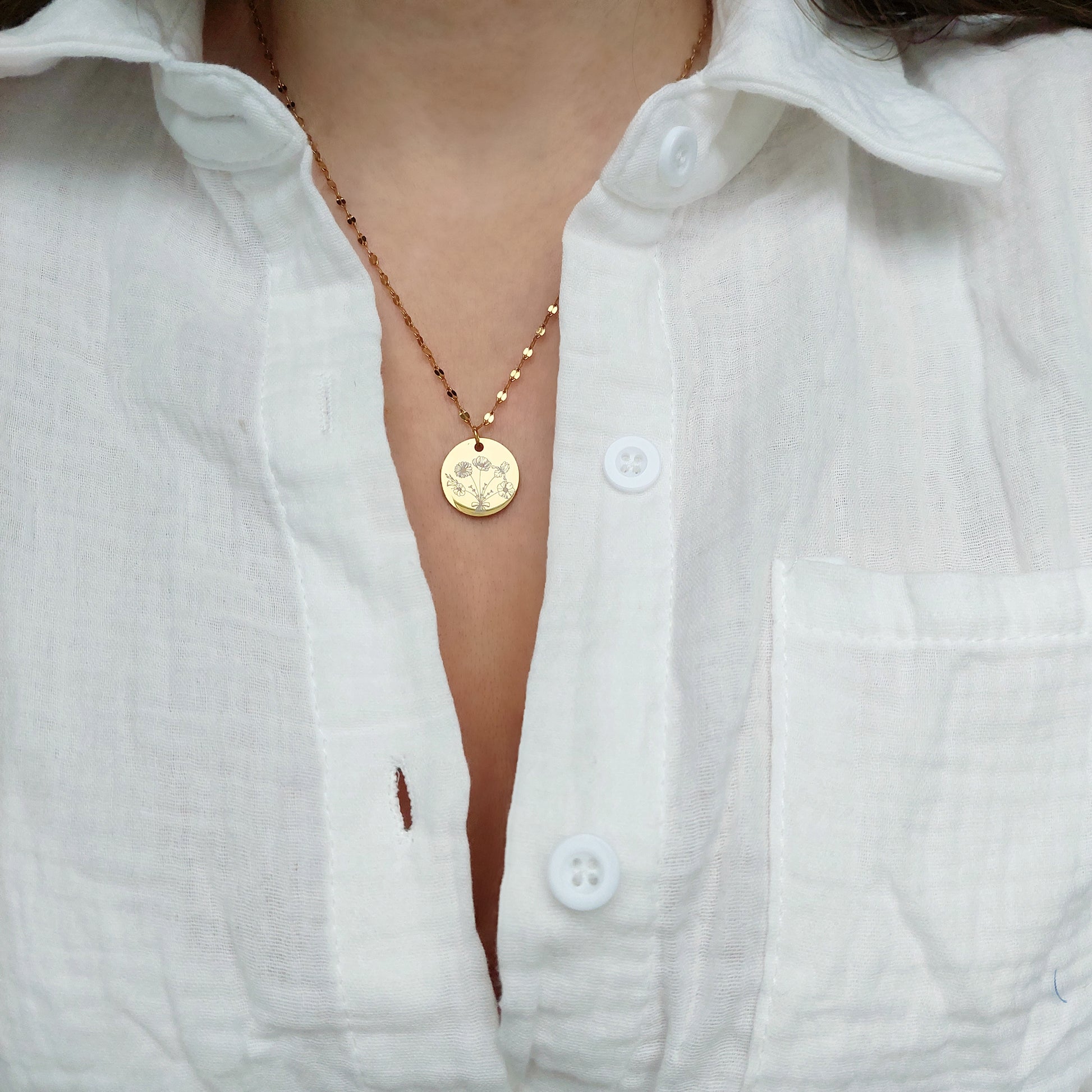 stainless steel necklace with personalized birth flowers