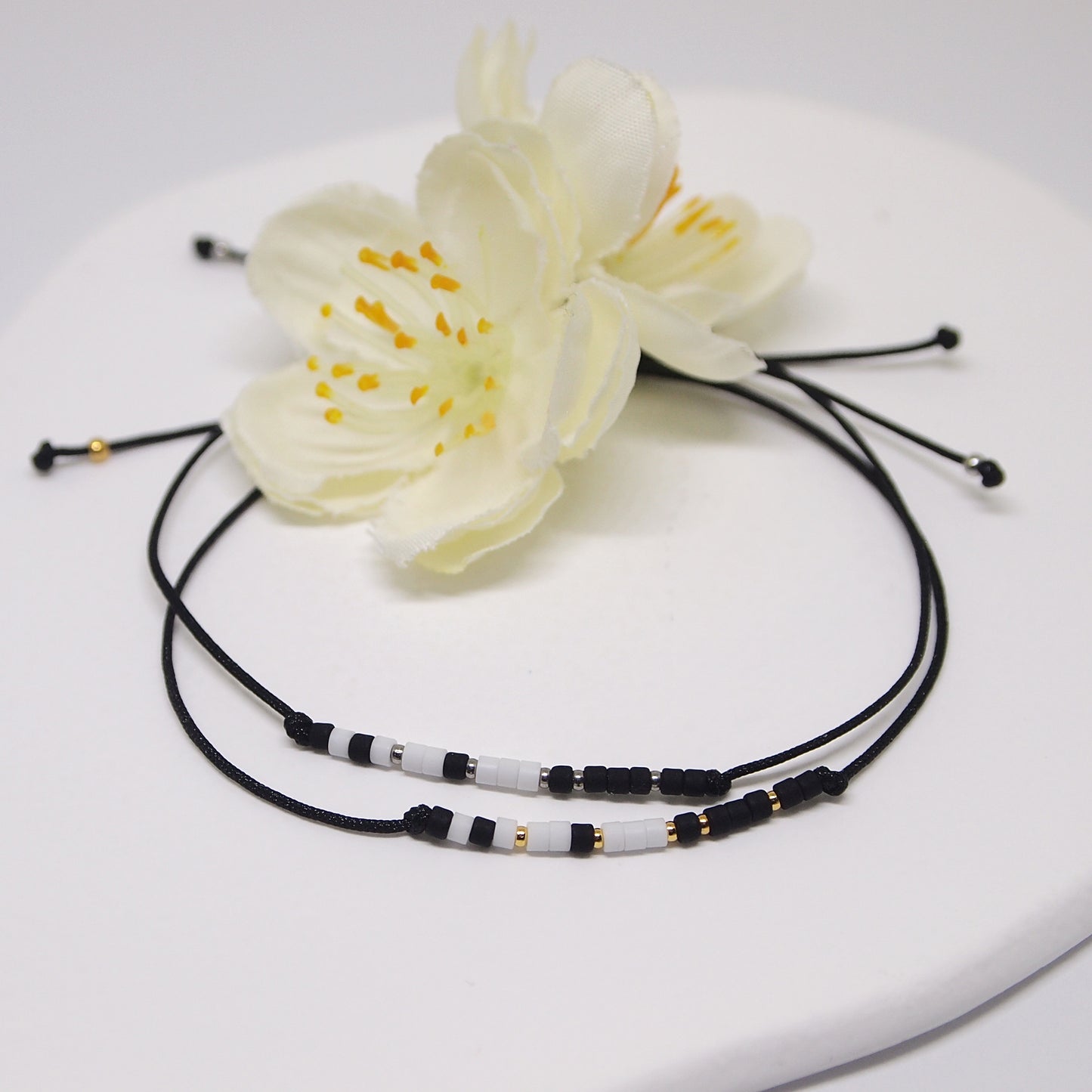 morse code couples matching bracelets in black and white