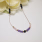 minamal woman choker with amethyst, rose quartz and black tourmaline, natural stones