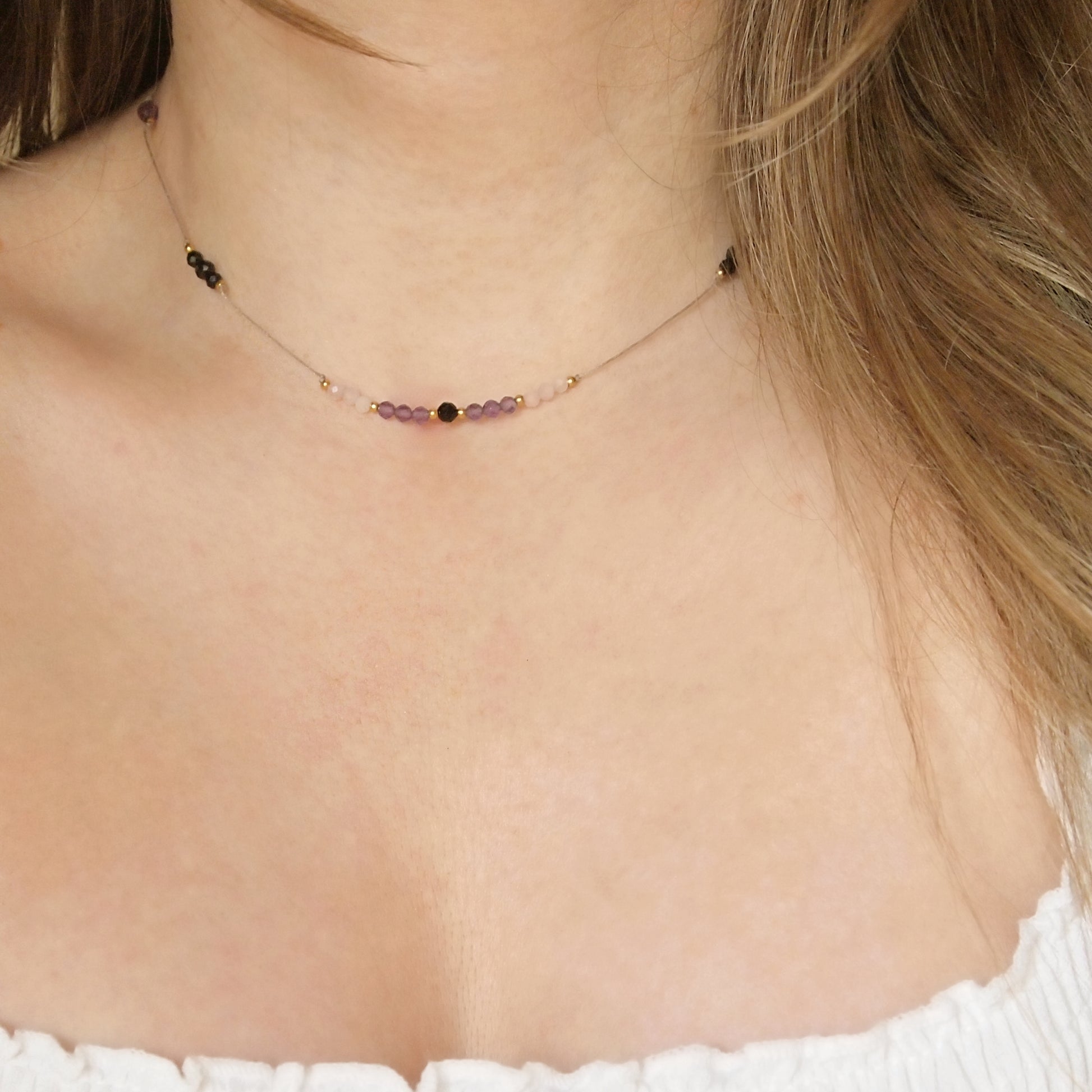 dainty cord jewelry for woman with natural crystals