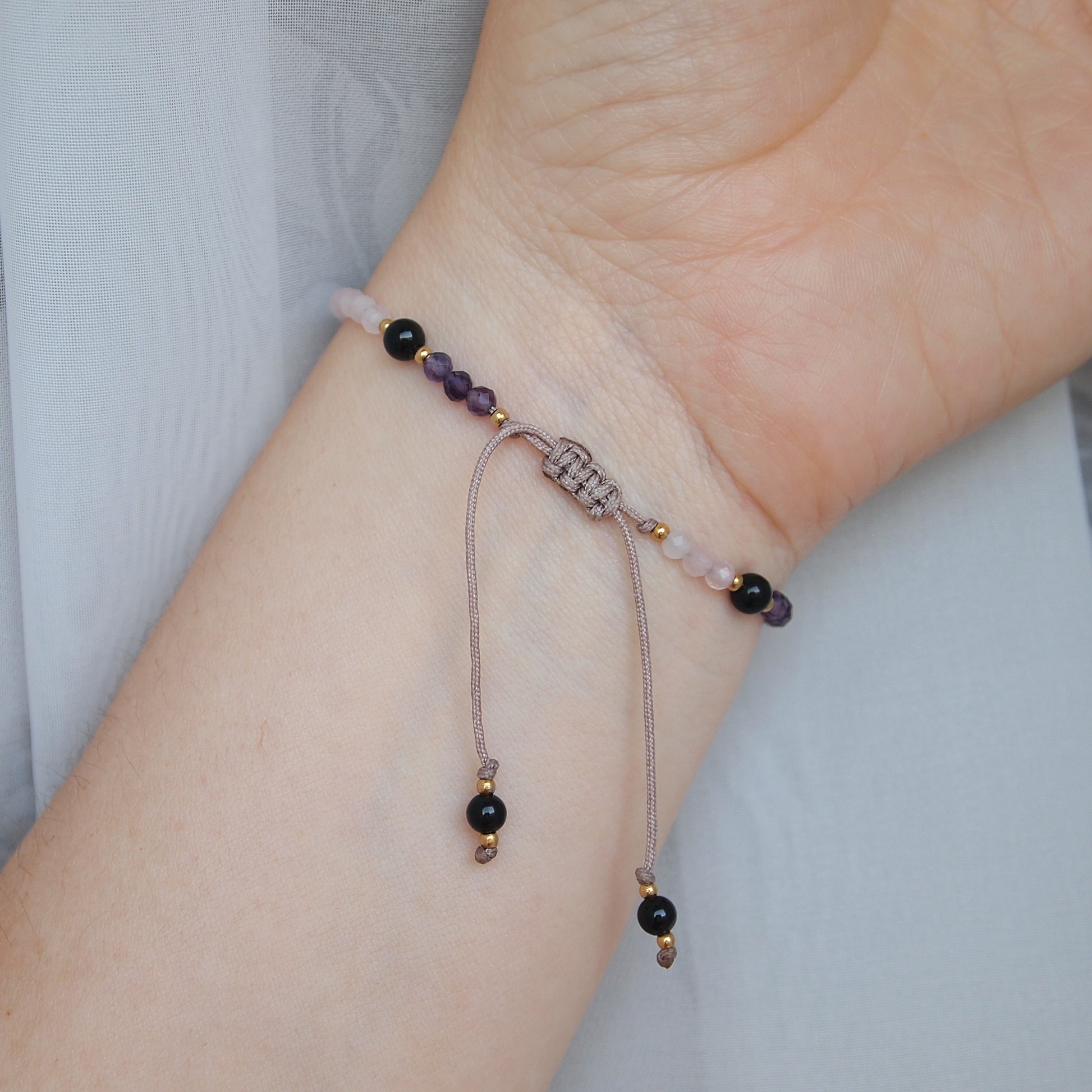 adjustable amethyst and rose quartz bracelet, woman bracelet