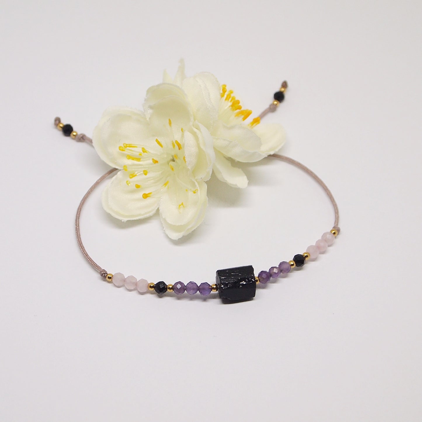 beaded gemstone bracelet on cord, woman jewelry
