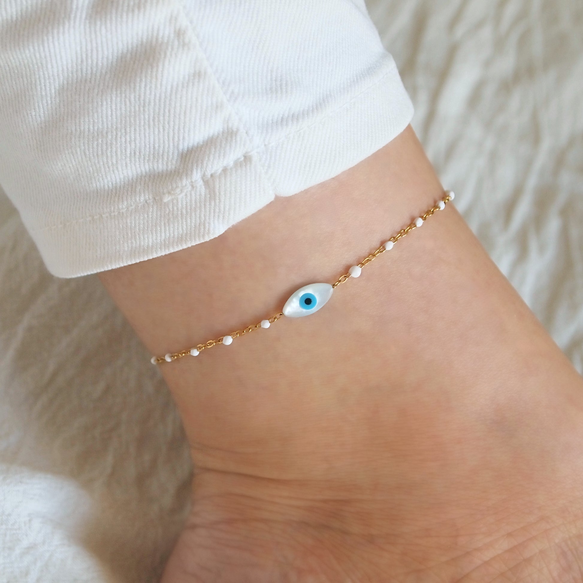 turkish eye anklet on white or black chain