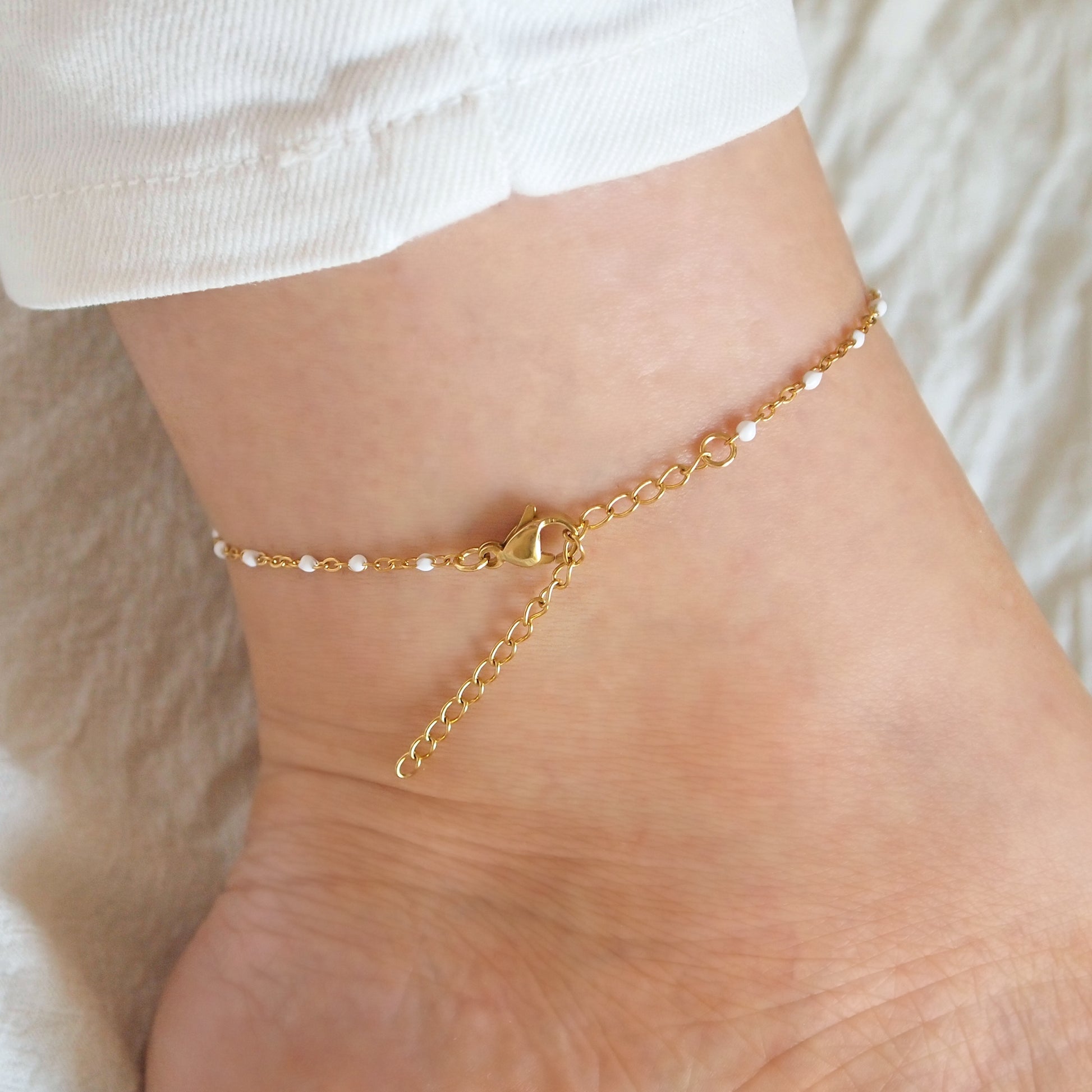 beaded chain anklet, dainty everyday jewelry