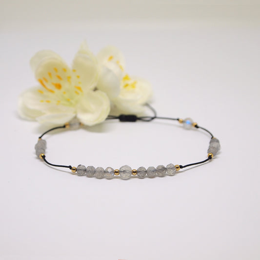 dainty labradorite cord bracelet, minimal gemstone jewelry