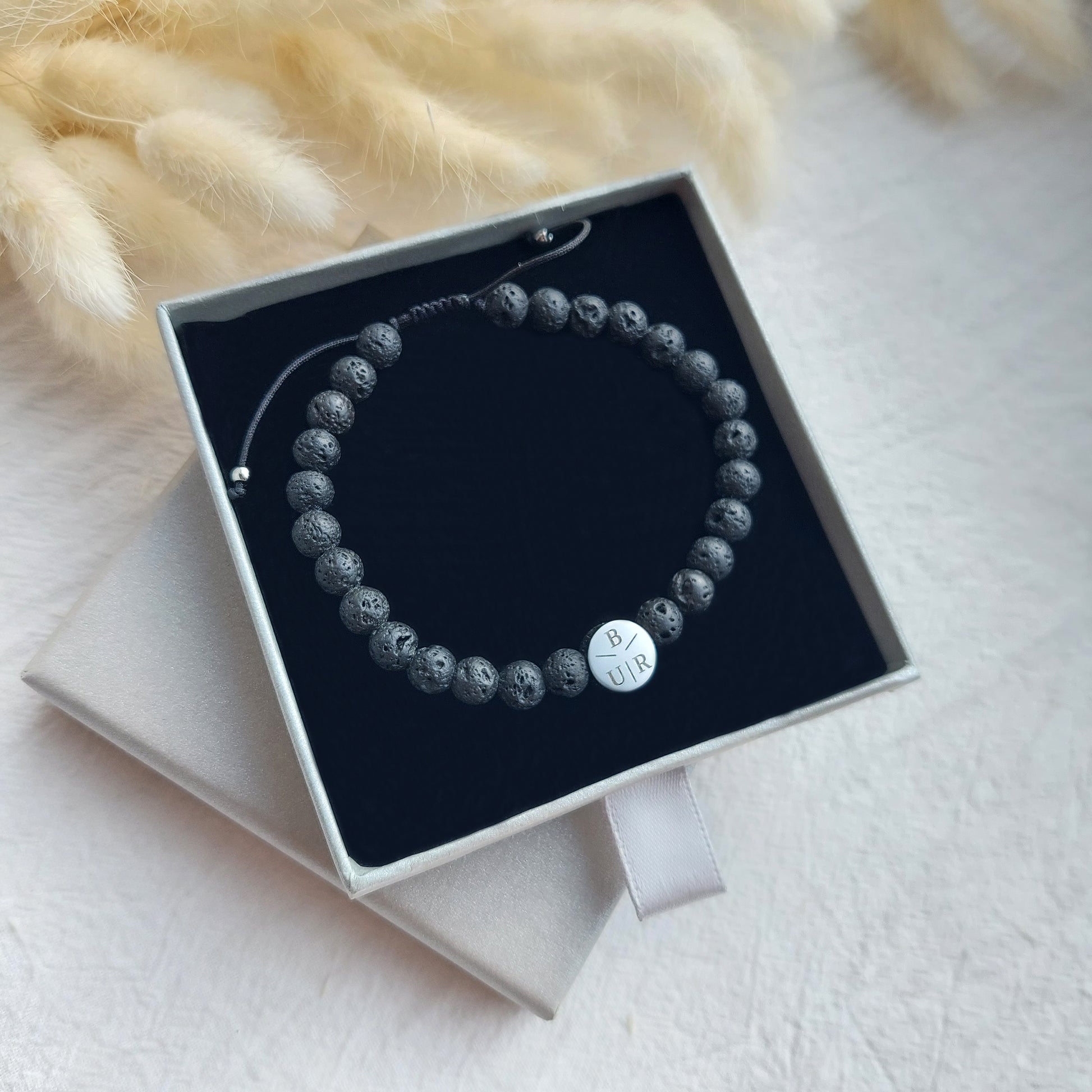 custom personalized gift for fathers day, lava stone initial bracelet
