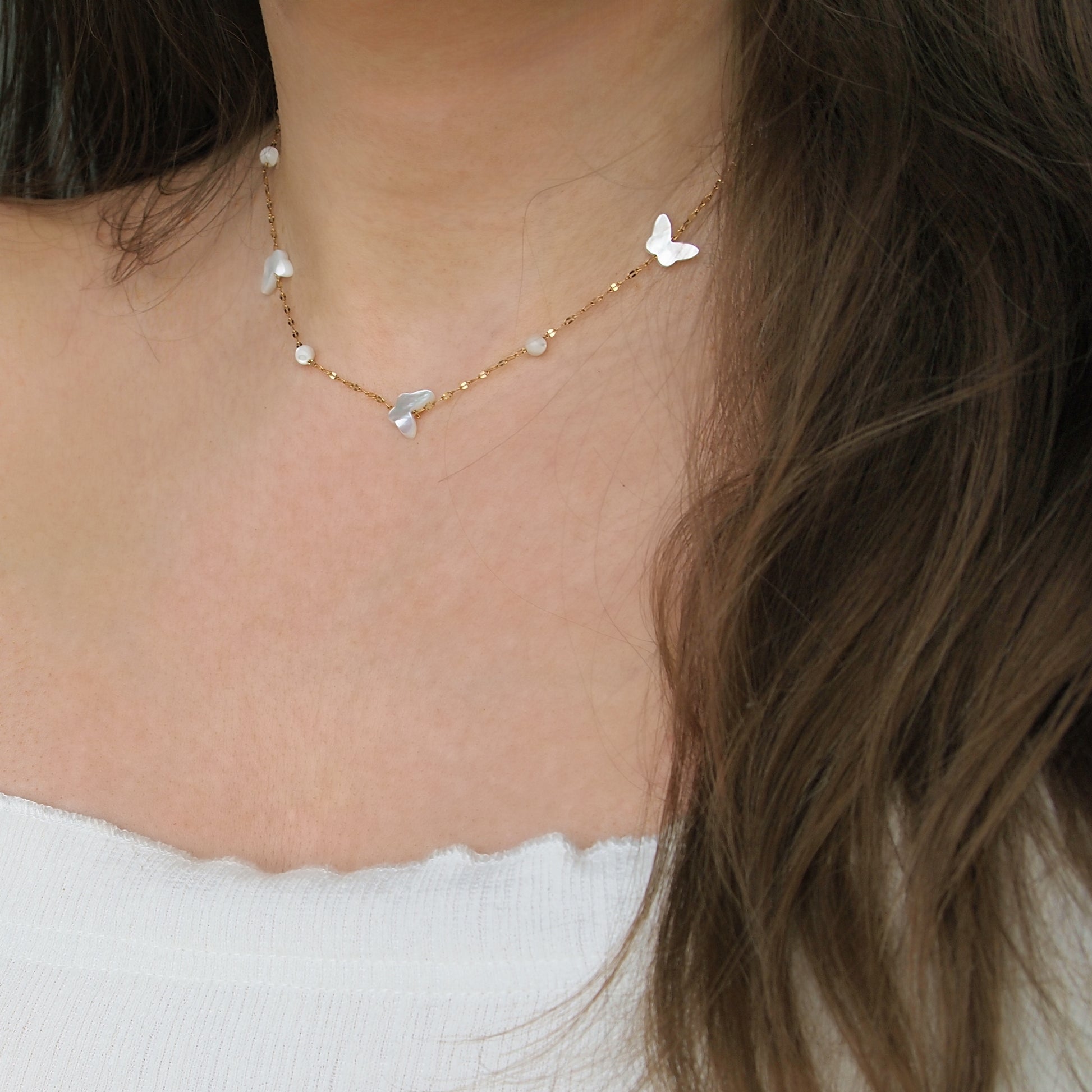 pearl butterfly chain necklace, gift for her