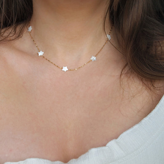 mother of pearl star necklace, stainless steel jewelry