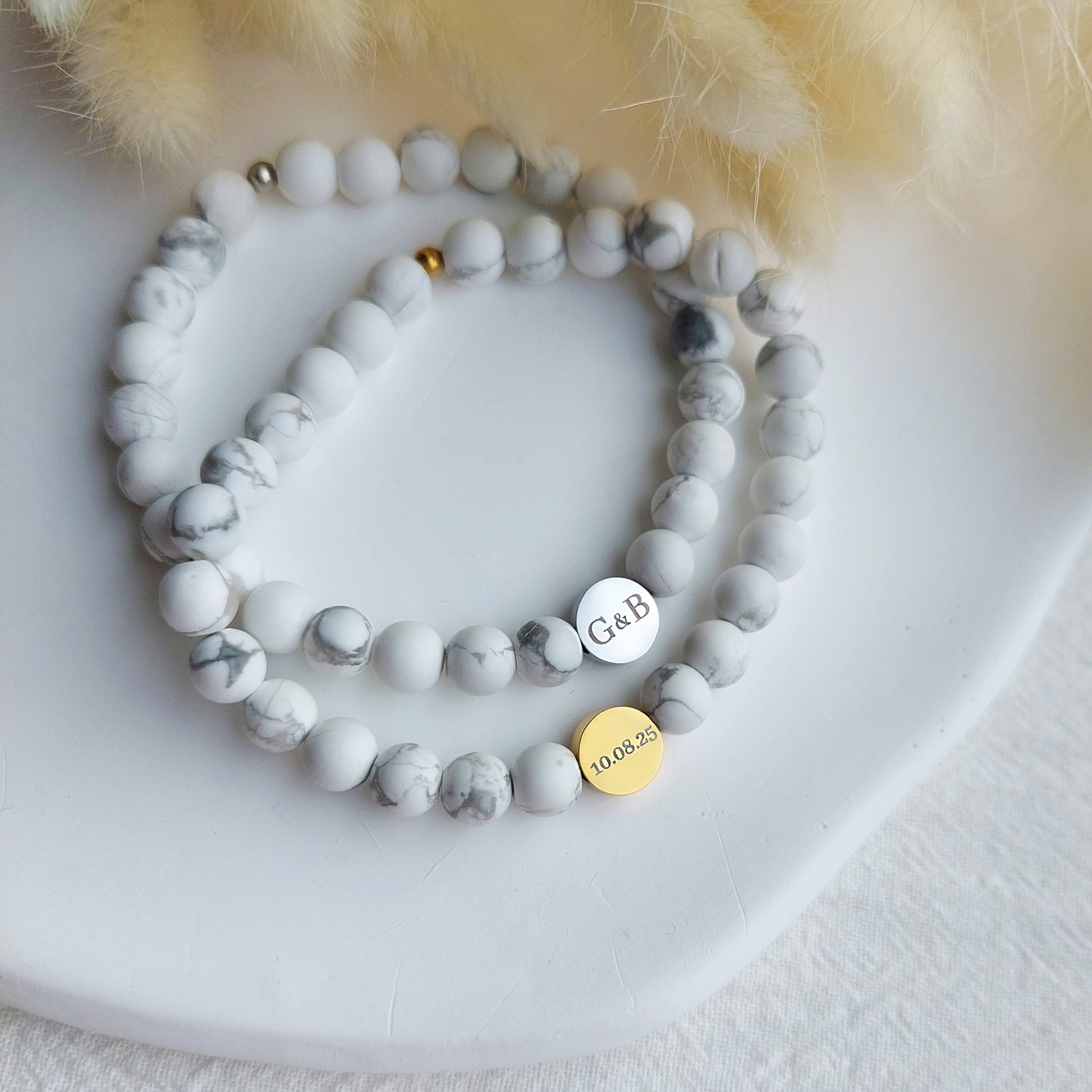 custom engraved magnesite bracelet, initial bracelet, gift for couple