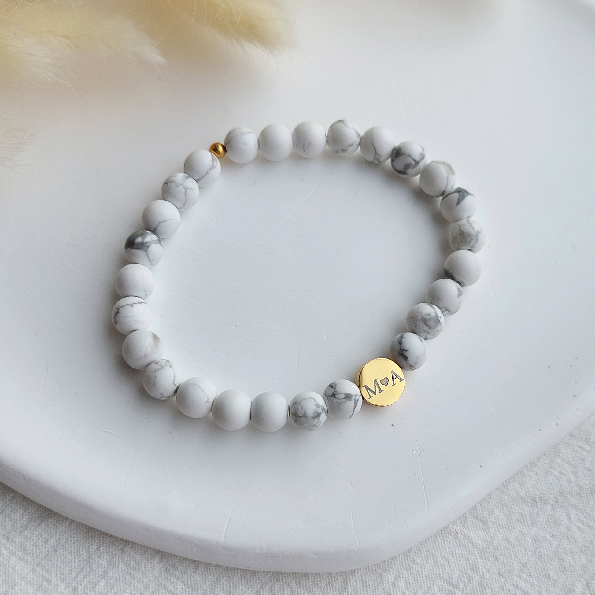 magnesite gemstone bracelet with custom engraved initials