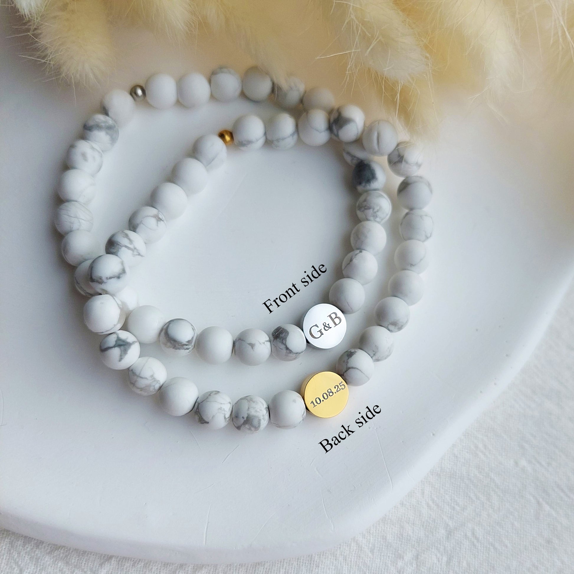 custom engraved white gemstone bracelet, gift for her