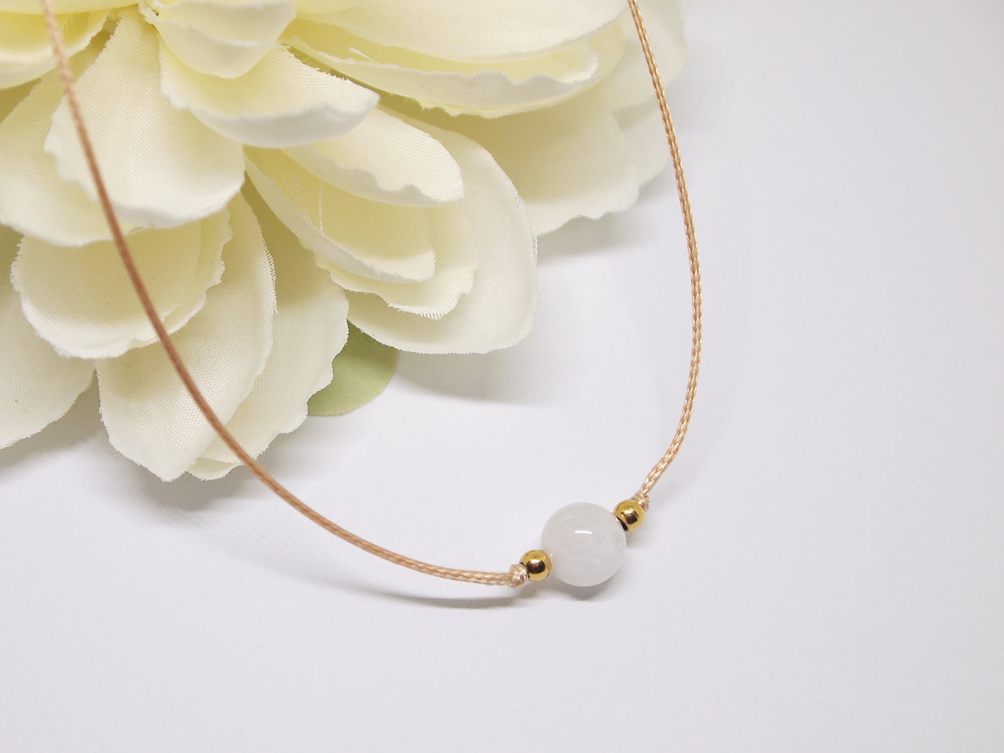 minimalist moonstone choker, beaded cord necklace