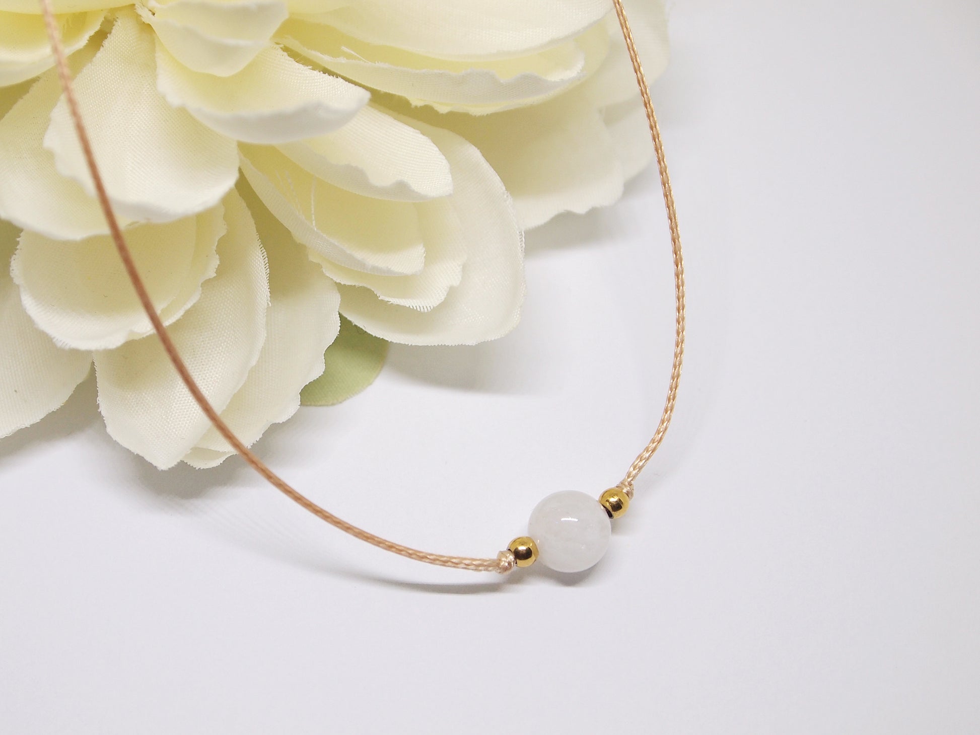 minimalist moonstone choker, beaded cord necklace