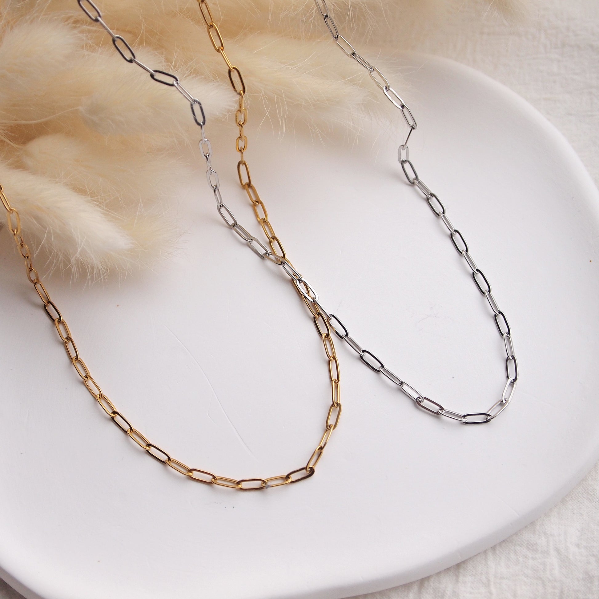 paperclip stainless steel necklace in gold or silver