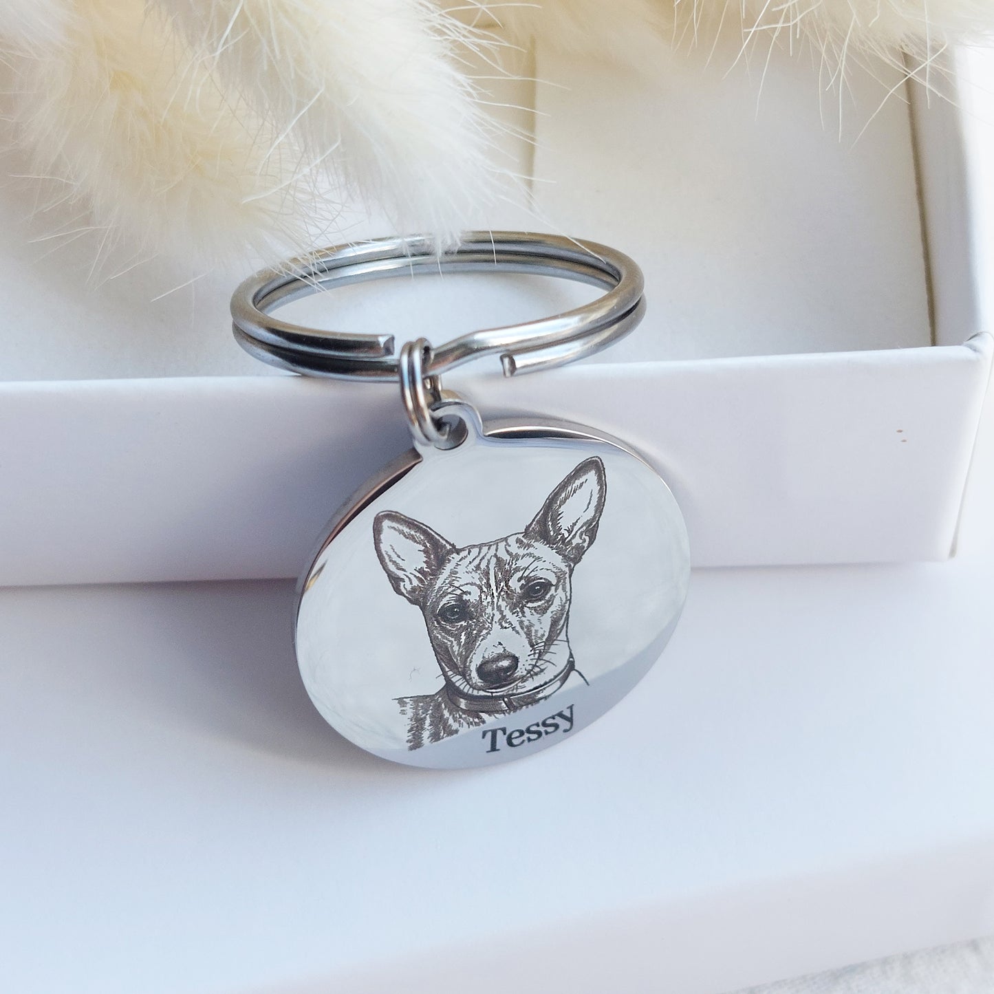 engraved dog picture keychain, personalized dog owner gift