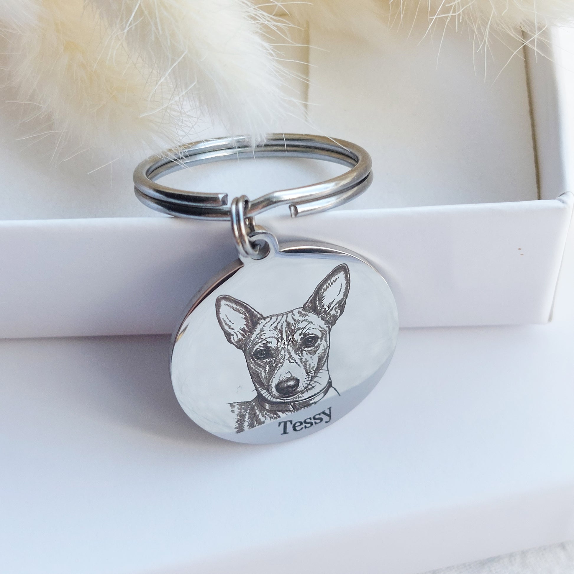 engraved dog picture keychain, personalized dog owner gift
