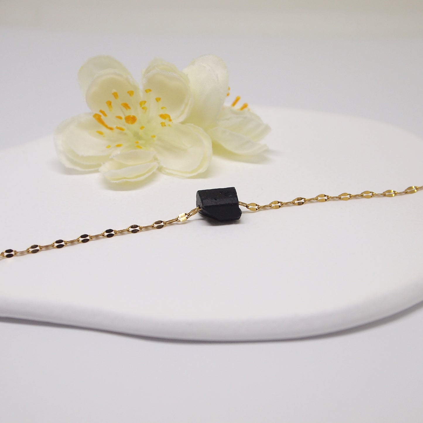 delicate raw gemstone necklace, black tourmaline jewelry