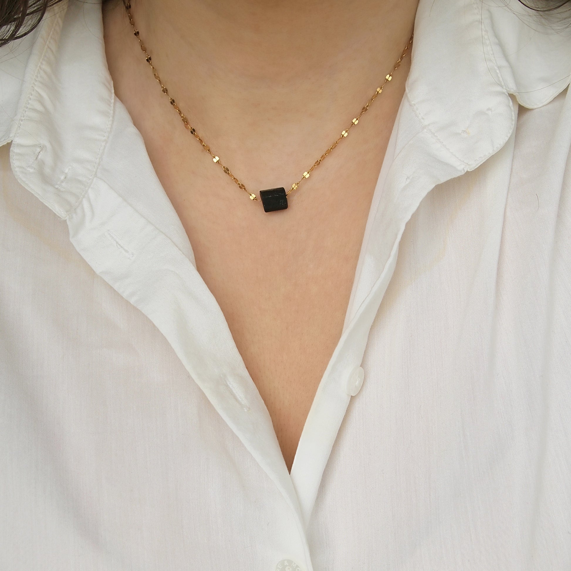 minimal black tourmaline choker, stainless steel jewelry