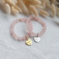 natural rose quartz bracelet with detachable name charm, custom engraved gift