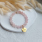 natural rose quartz bracelet with personalized heart shaped charm, custom jewelry gifts