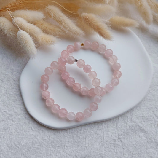 natural rose quartz bracelet on stretch cord, beaded, 8mm gemstone beads, great gift for friend or sister