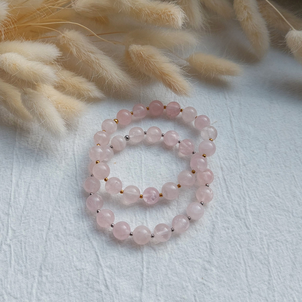 Natural Rose quartz bracelet with steel spacers