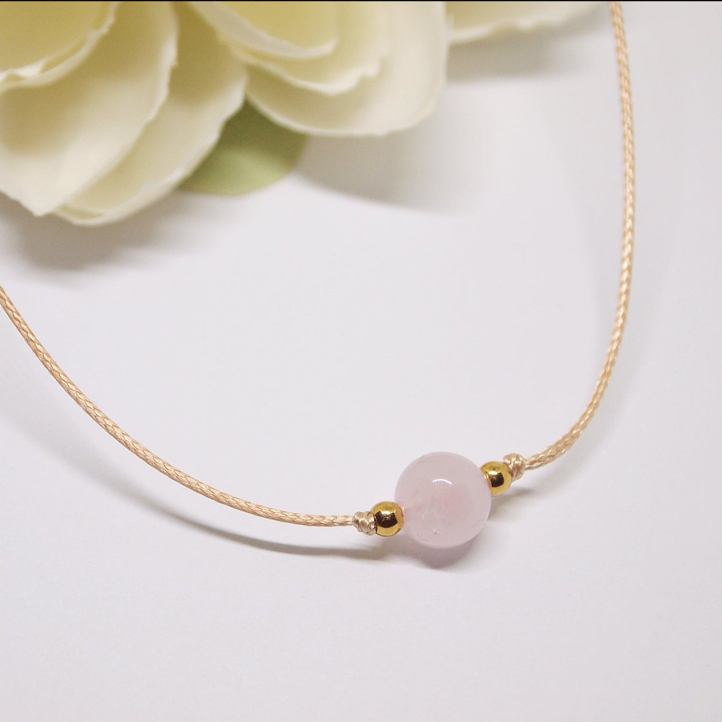 simple beaded rose quartz necklace