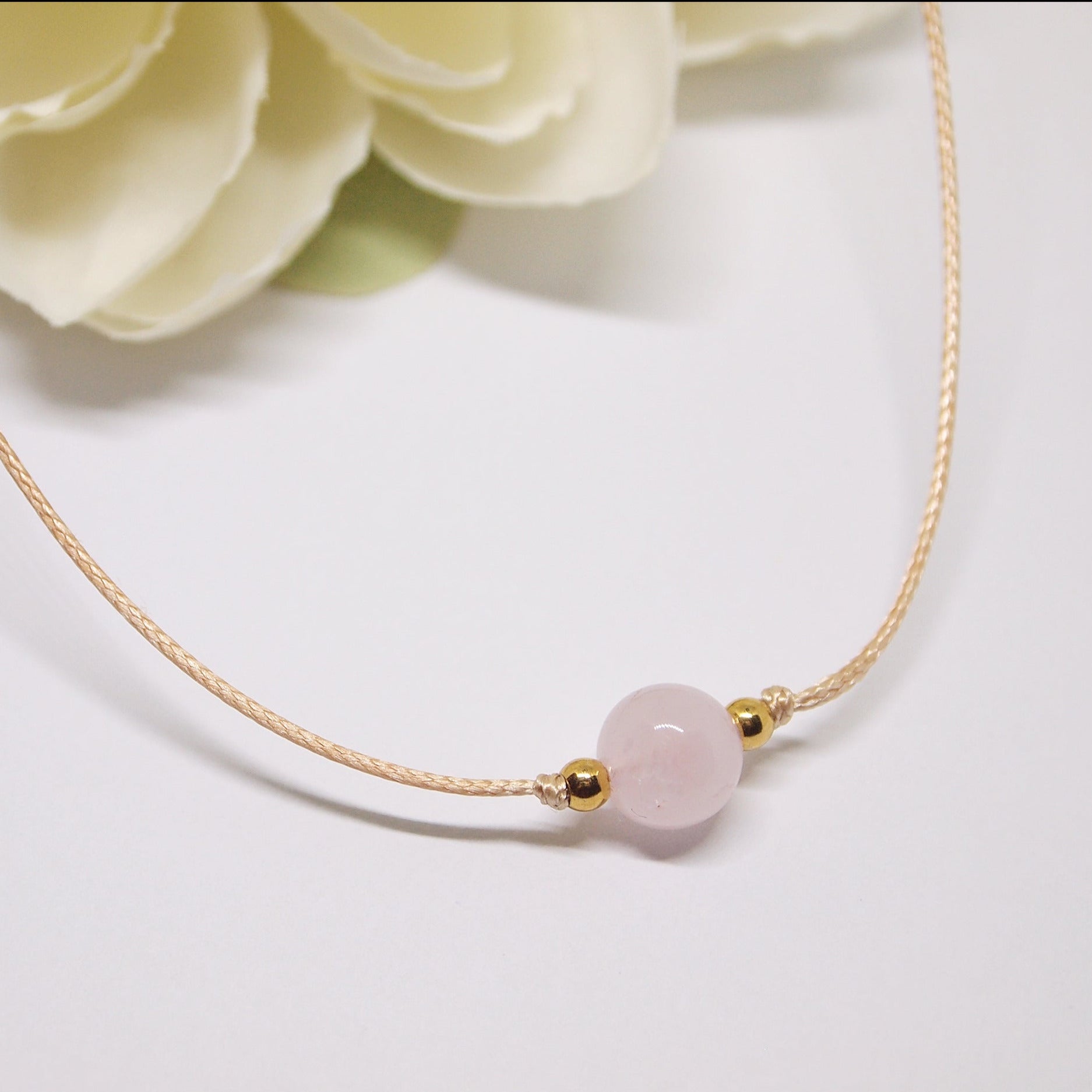simple beaded rose quartz necklace
