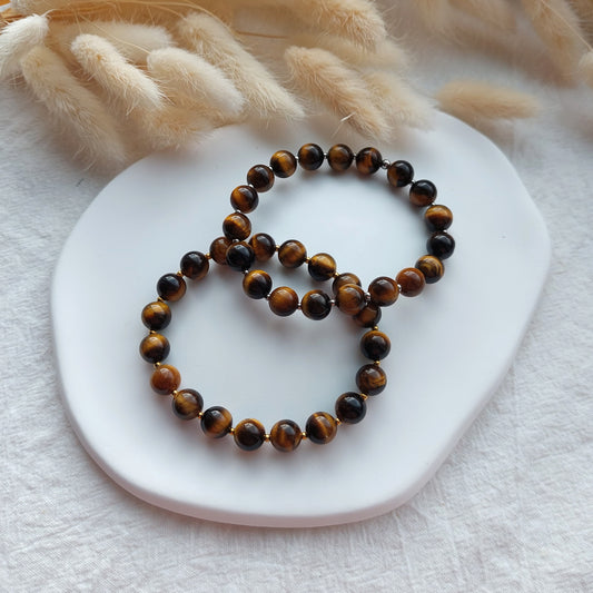 natural tigers eye beaded bracelet on elastic string