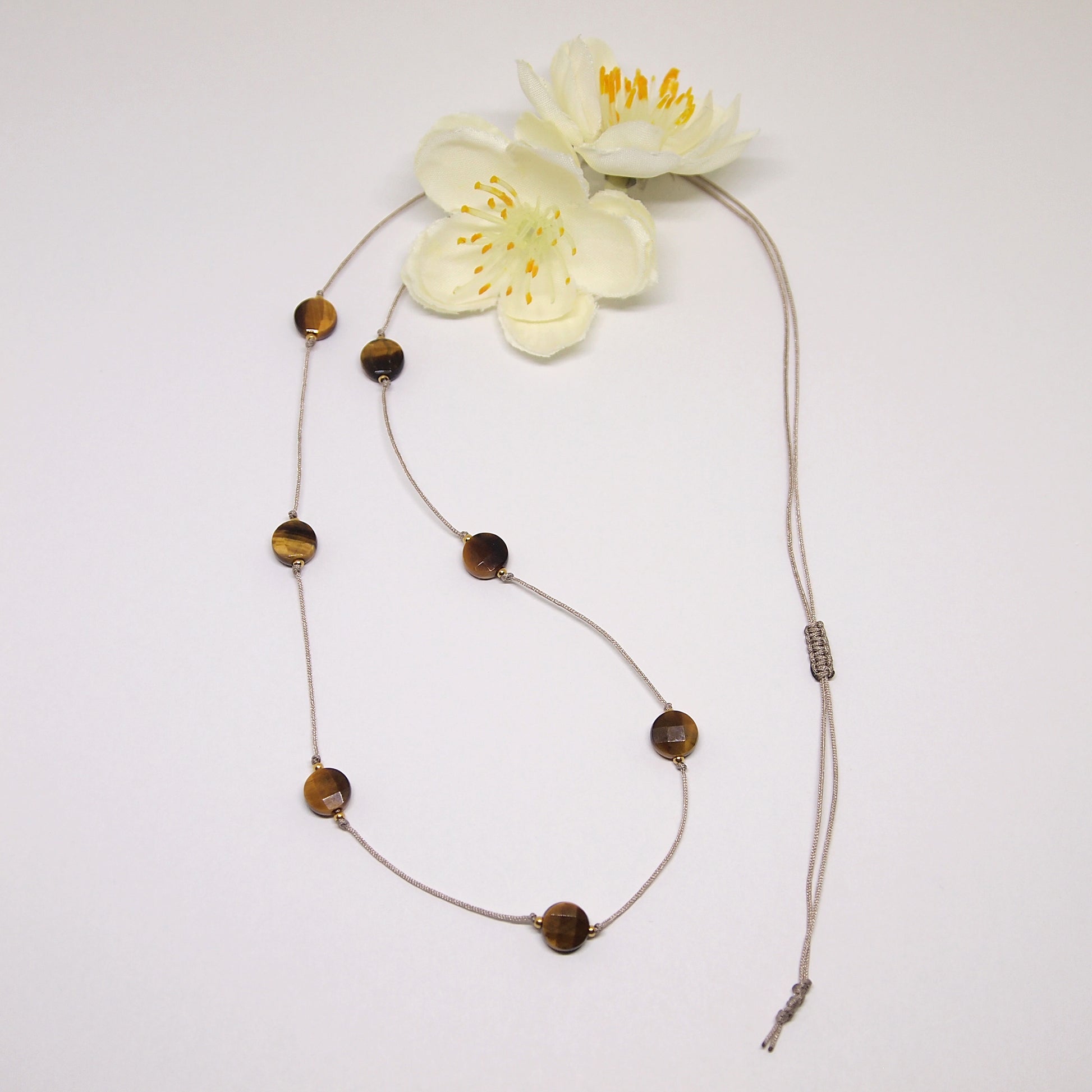 natural tigers eye choker on cord, adjustable size fits all