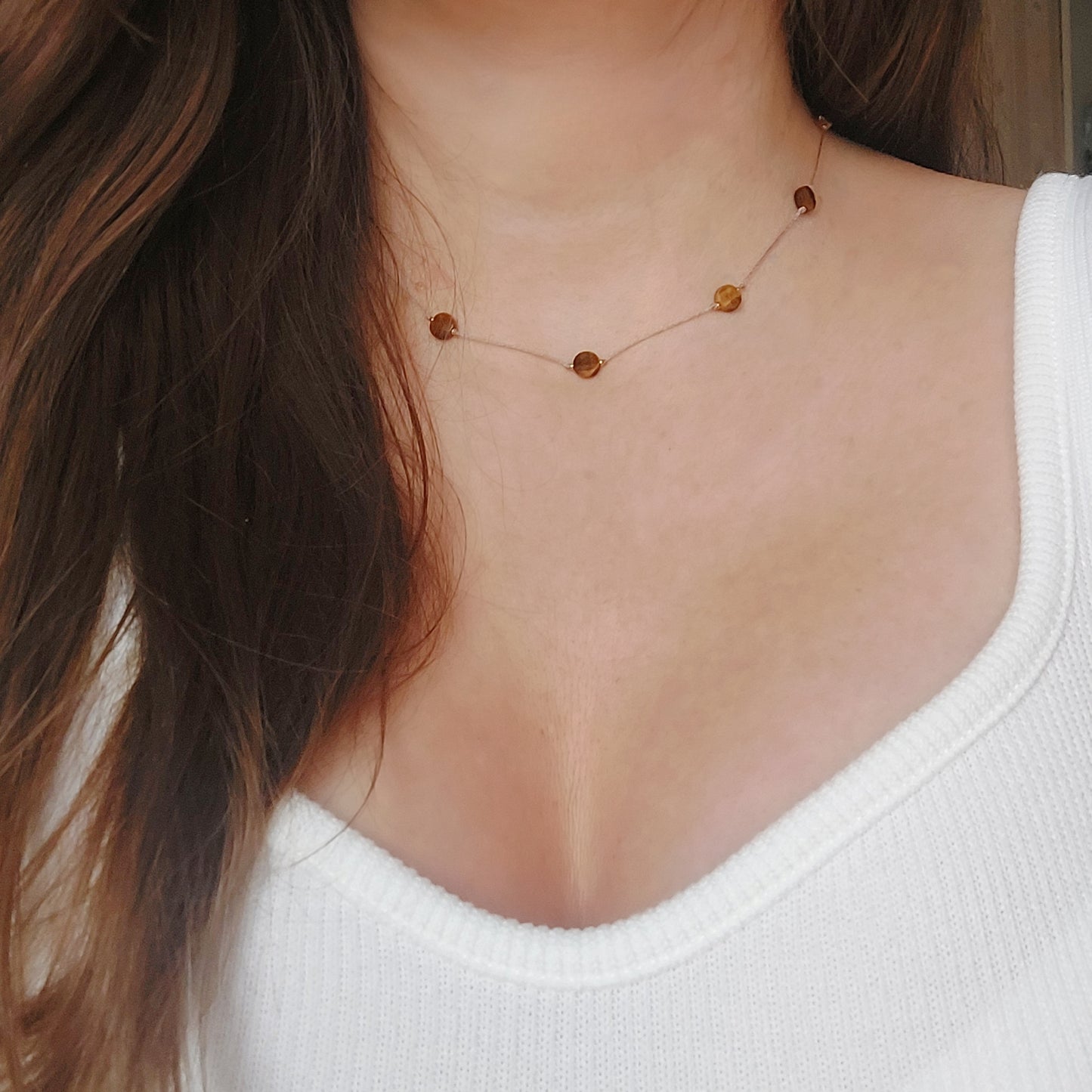 tiger eye choker on cord, natural gemstone necklace