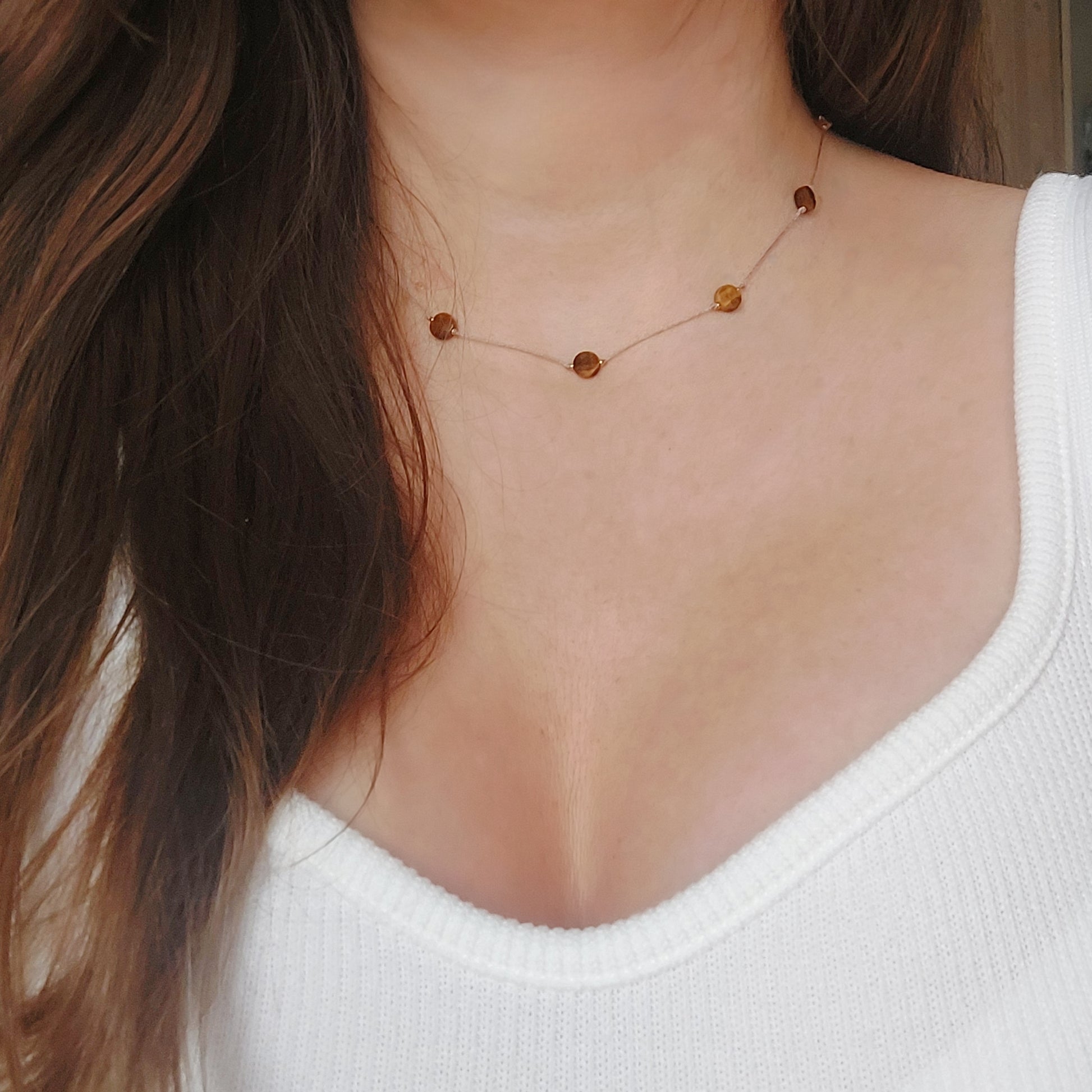 tiger eye choker on cord, natural gemstone necklace