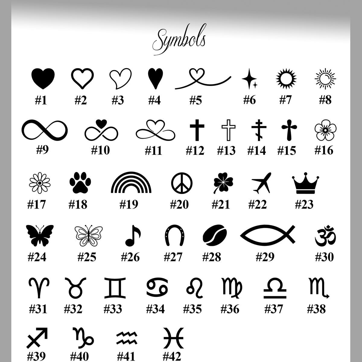 symbols available for engraving