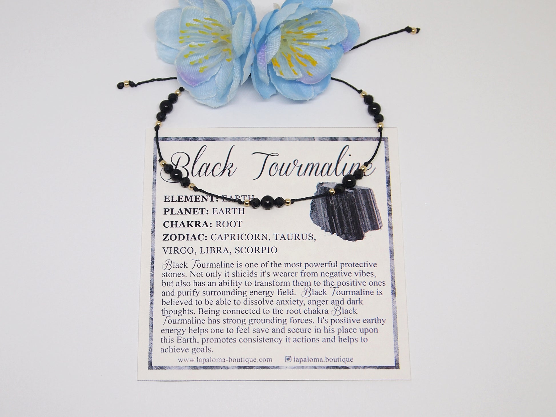 black tourmaline bracelet on cord