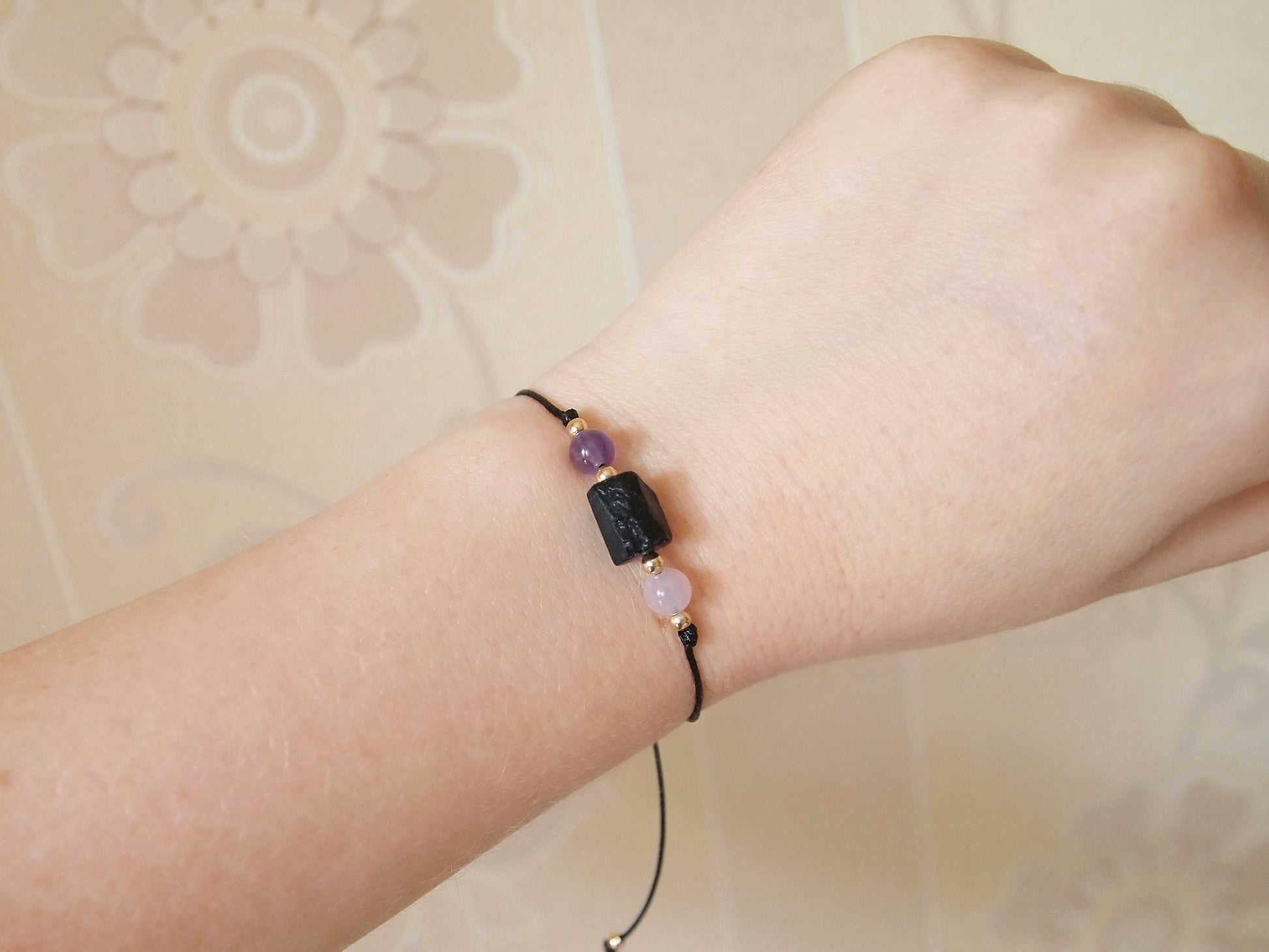 beaded raw tourmaline bracelet for empath protection