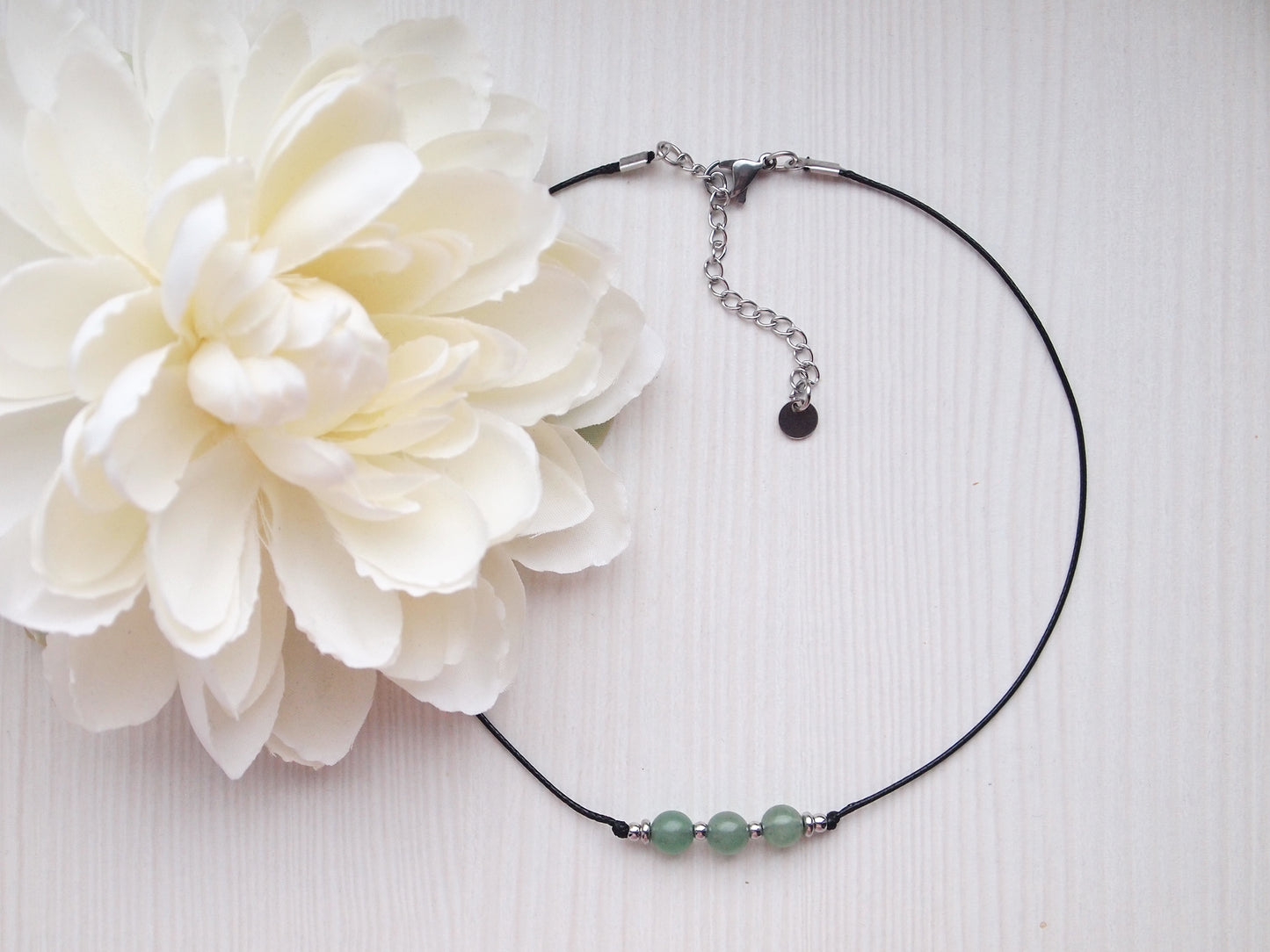 green aventurine necklace, beaded cord choker