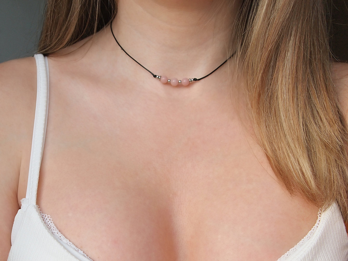 pink opal cord necklace, peruvian opal choker