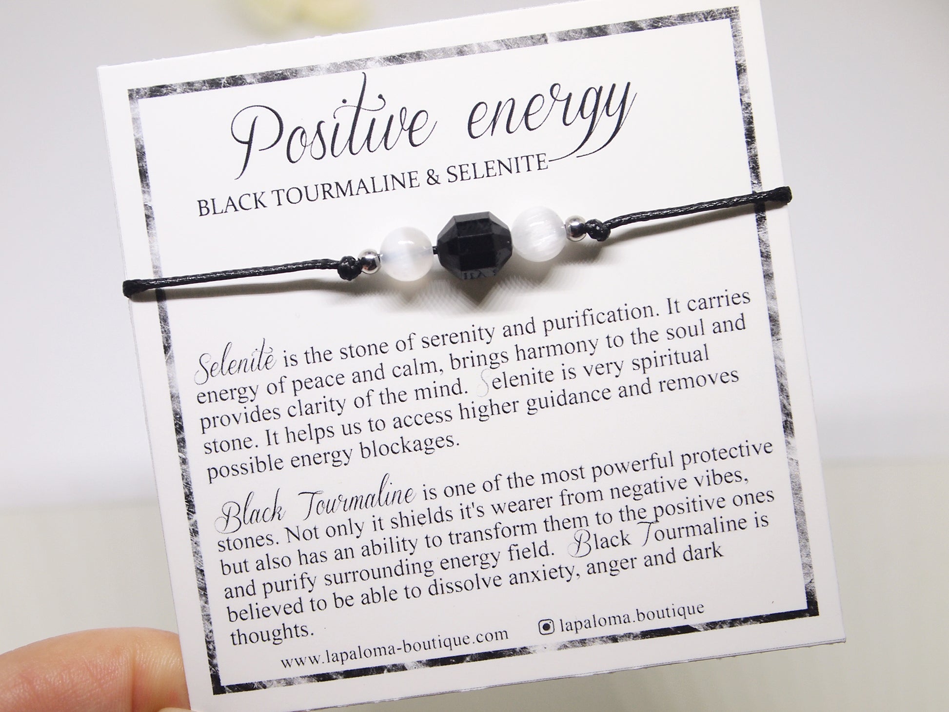 selenite and prism tourmaline positive energy bracelet