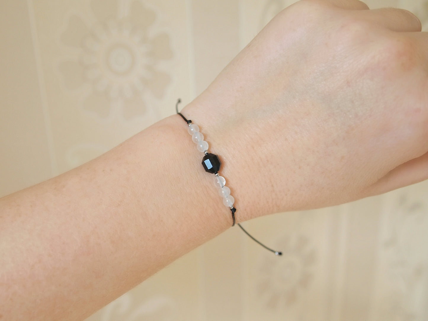 minimalist black tourmaline and selenite bracelet