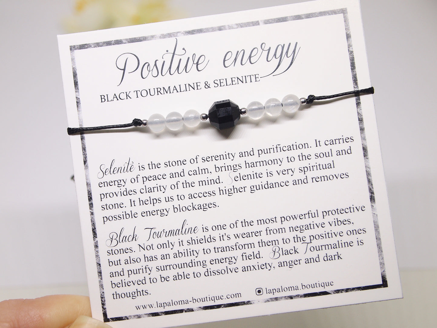 positive energy bracelet with selenite and tourmaline