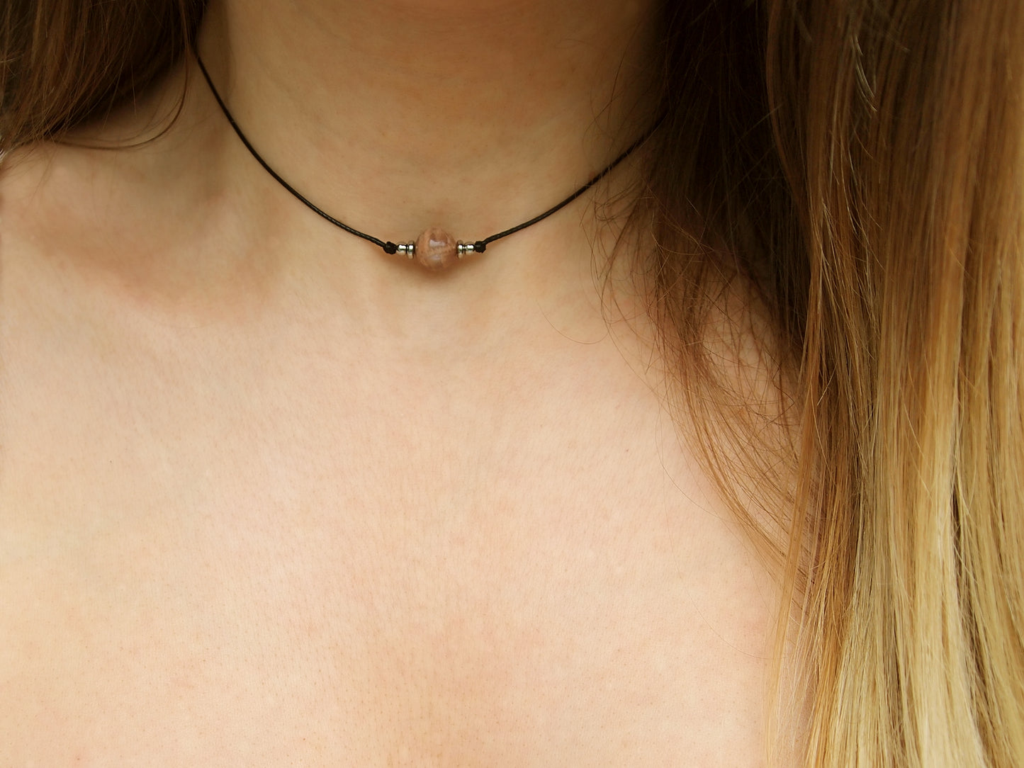 sunsrone crystal necklace, sunstone beaded choker