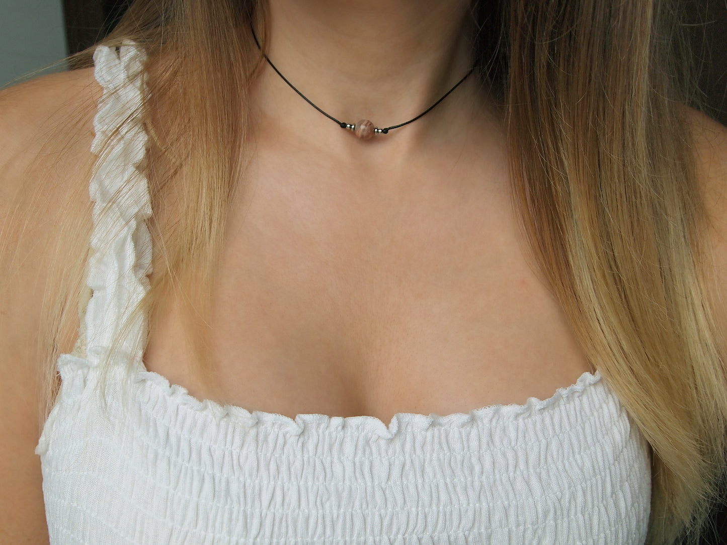 sunstone cord necklace, sunstone choker
